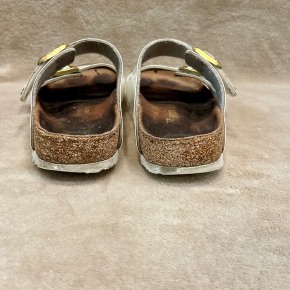 Birkenstock Womens 38 / 7-7.5 Arizona Biko Flor Patent White Gold Buckle‎ - Picture 5 of 8
